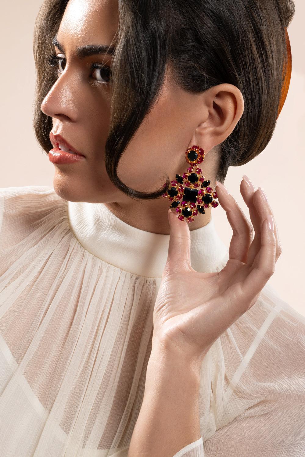 Fuchsia Black Quartz Ariadne Earrings - Image 4