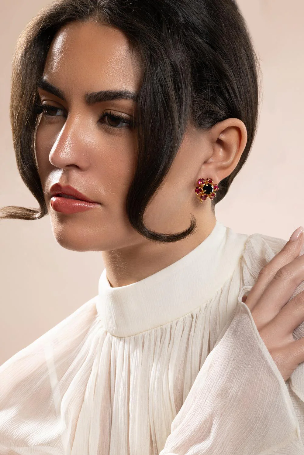 Fuchsia Quartz Onyx Gaiana Stud Earrings