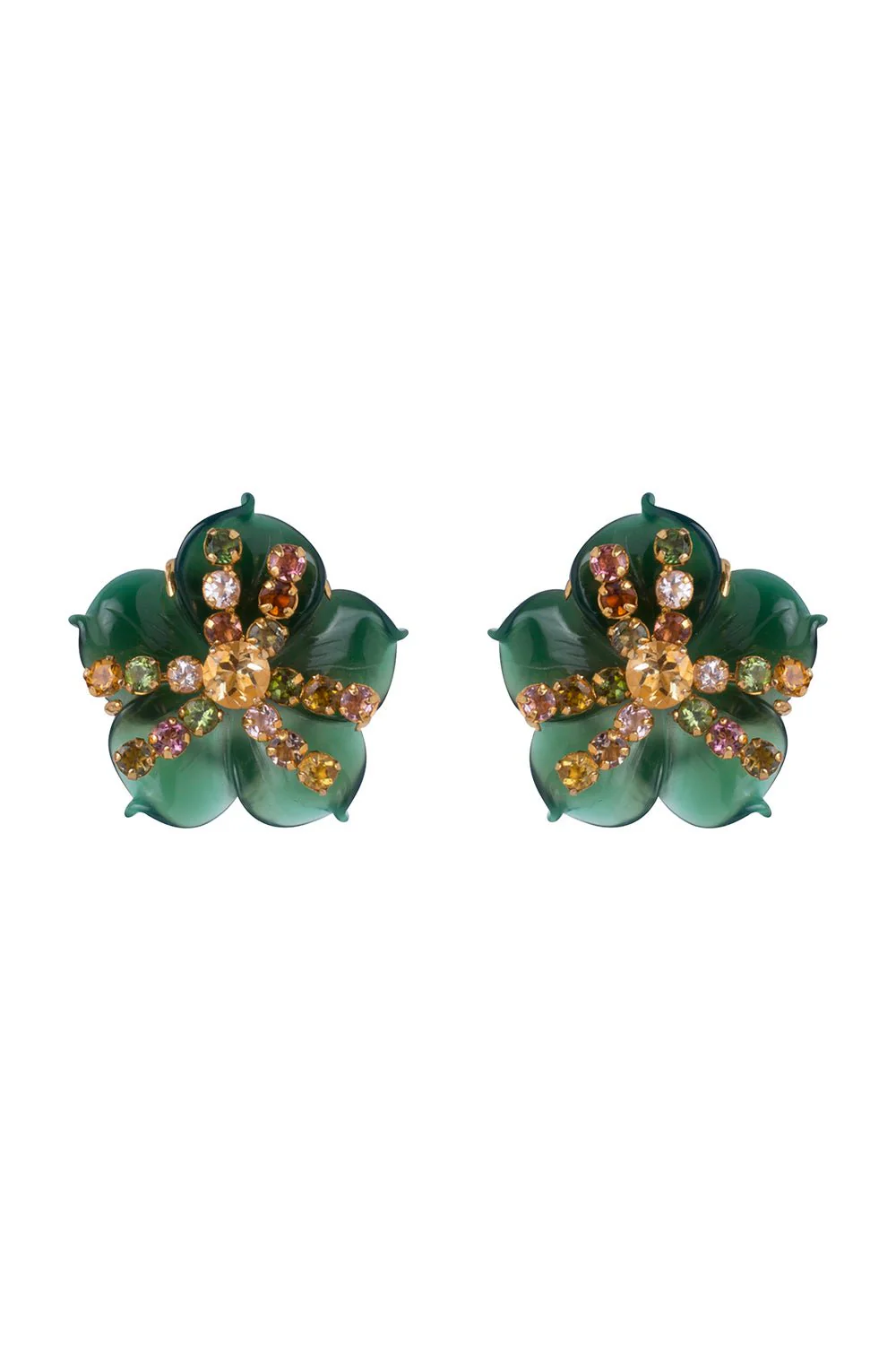 Green Agate Flower Earrings