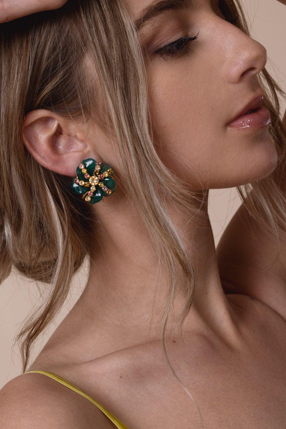 Green Agate Flower Earrings - Image 2
