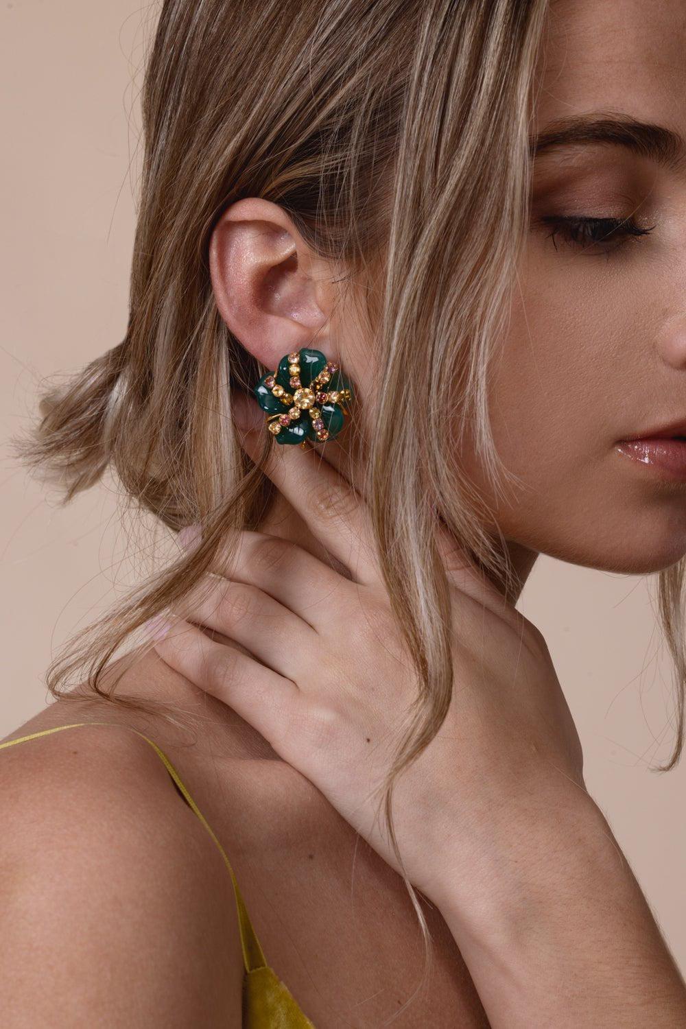 Green Agate Flower Earrings - Image 3