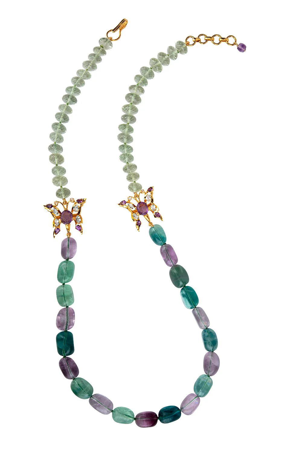 Green Amethyst Fluorite Butterfly Necklace