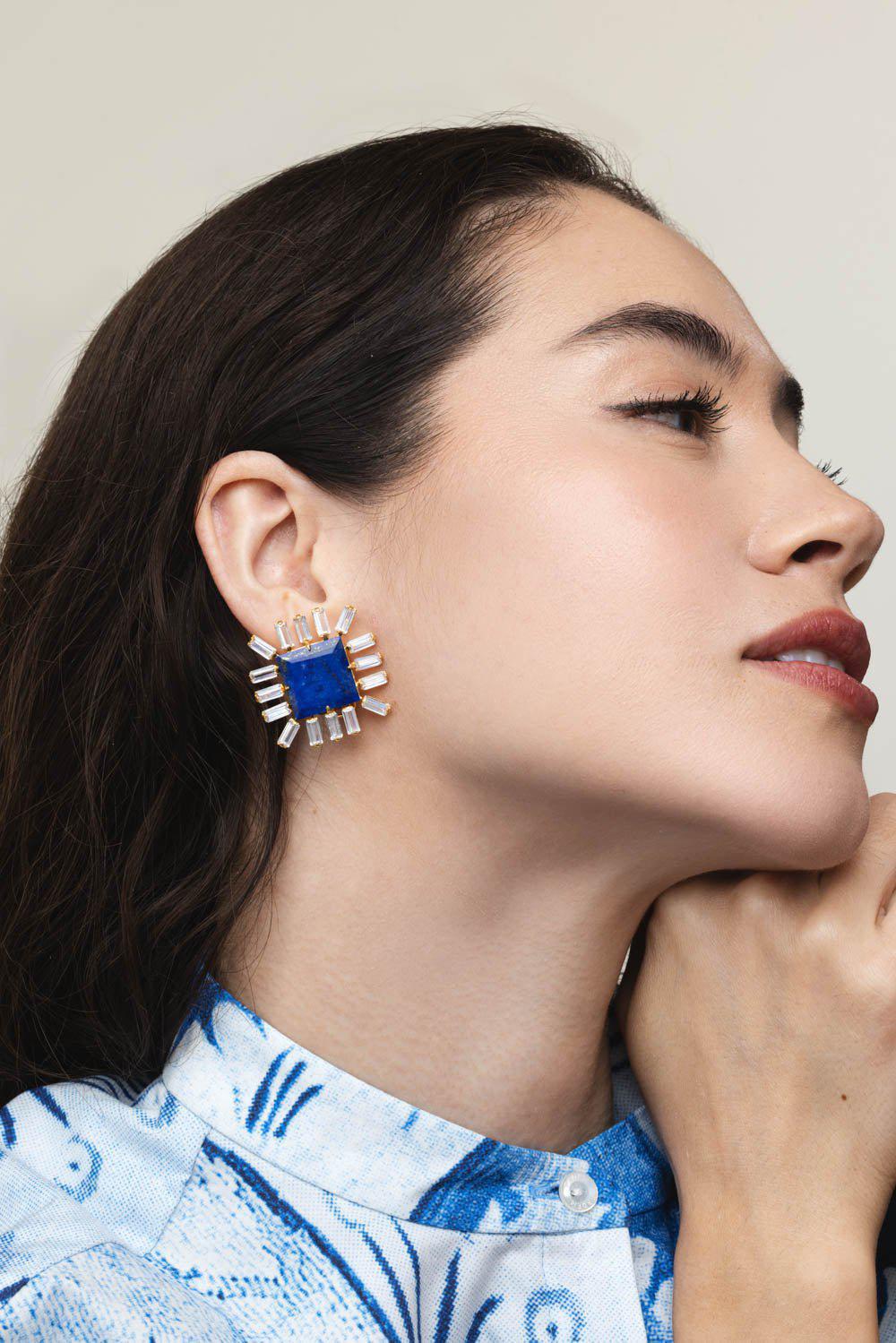 Lapis Cz Stud Earrings - Image 2