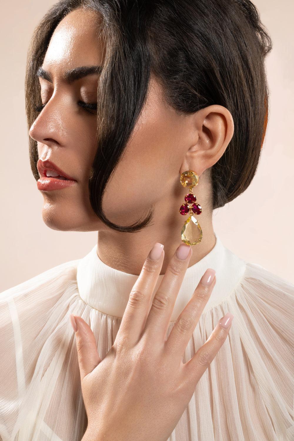 Lemon Fuchsia Quartz Dione Earrings - Image 2