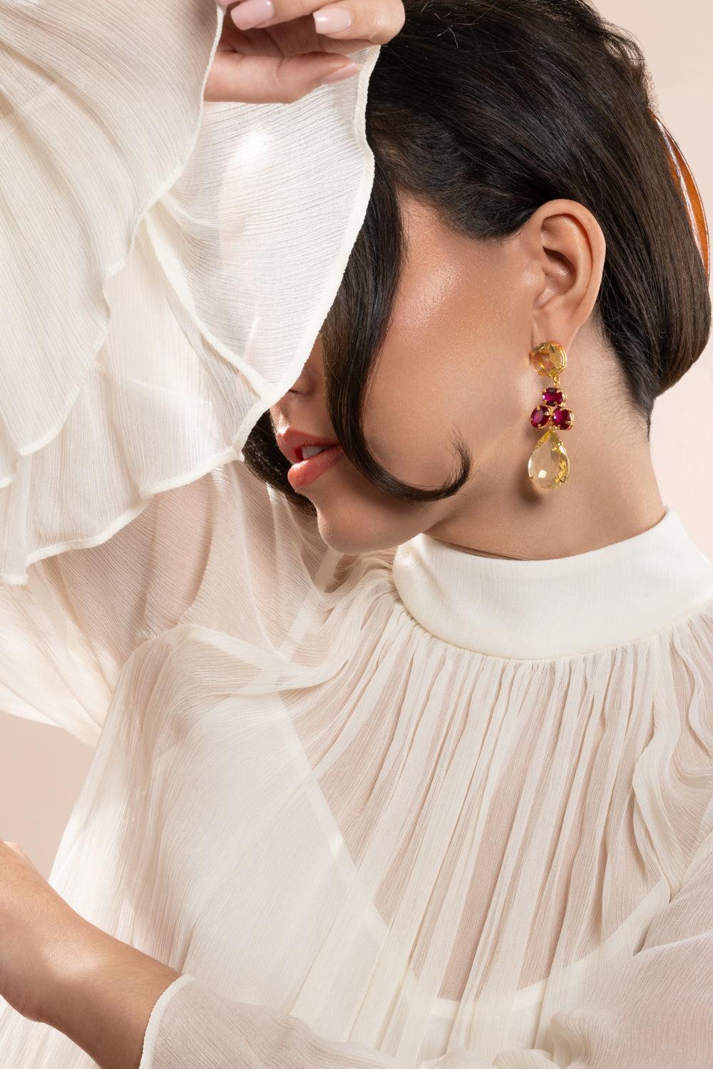 Lemon Fuchsia Quartz Dione Earrings - Image 3