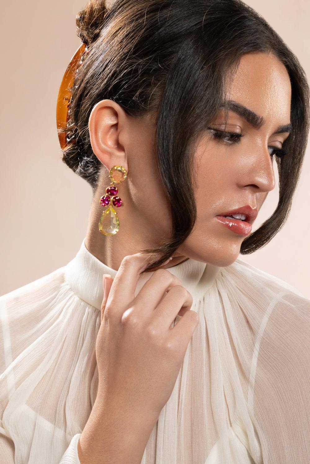 Lemon Fuchsia Quartz Dione Earrings - Image 4