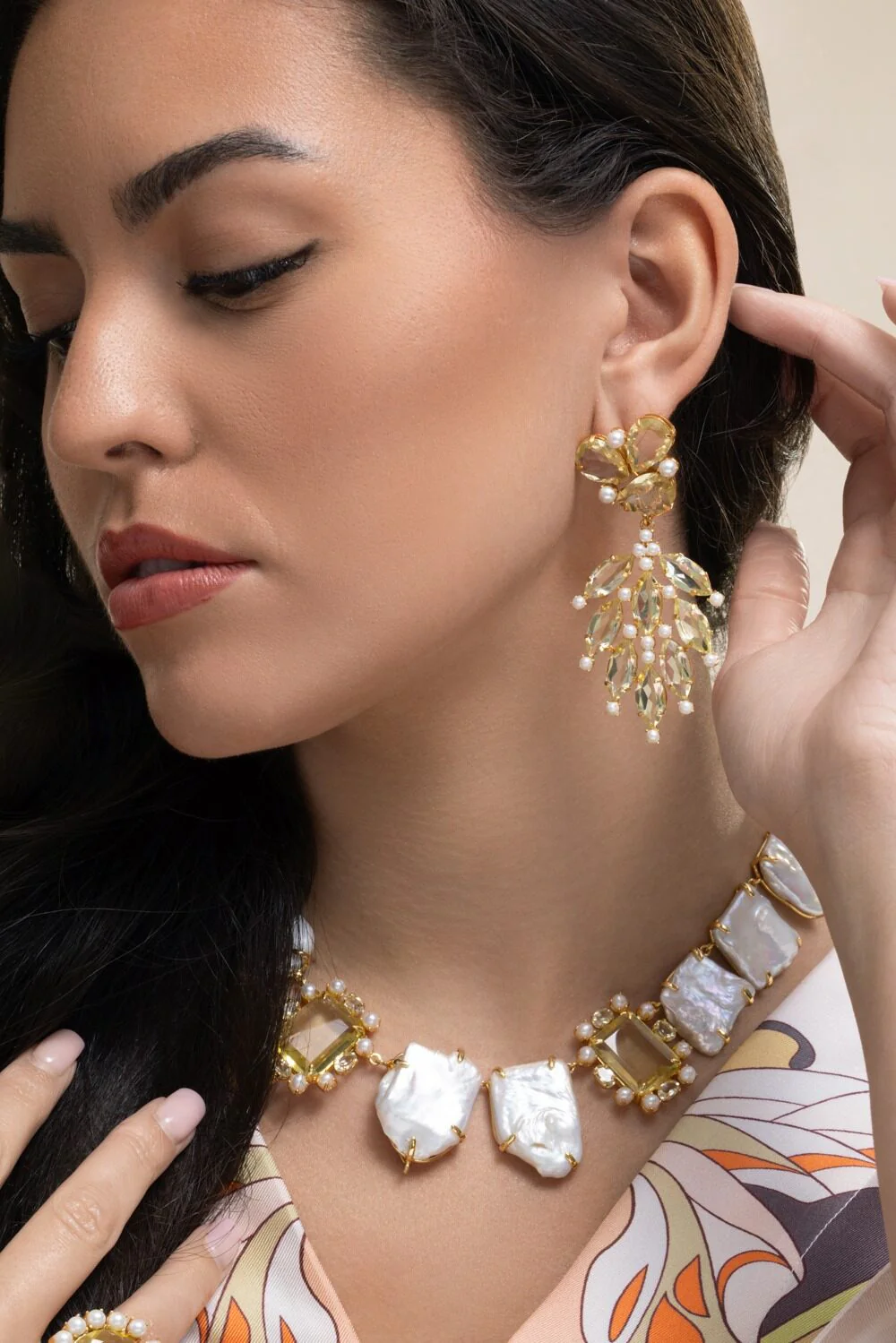 Lemon Quartz Pearl Adeline Earrings - Image 3