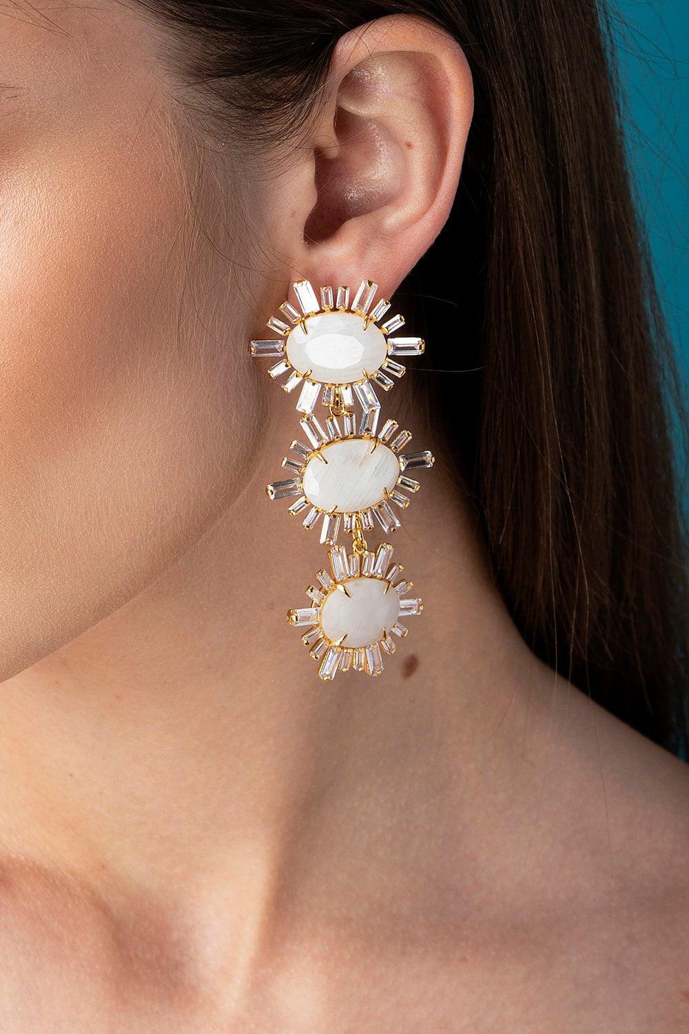 Moonstone Clear Quartz Baguette Earrings - Image 2