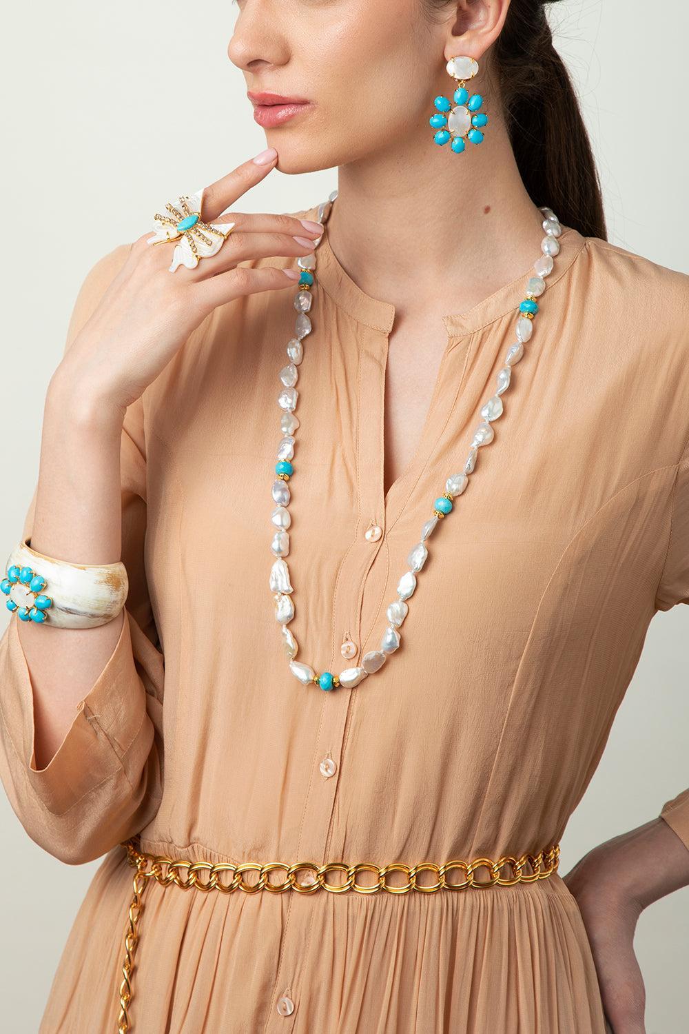 Pearl Turquoise Carmen Cuff Bracelet - Image 2