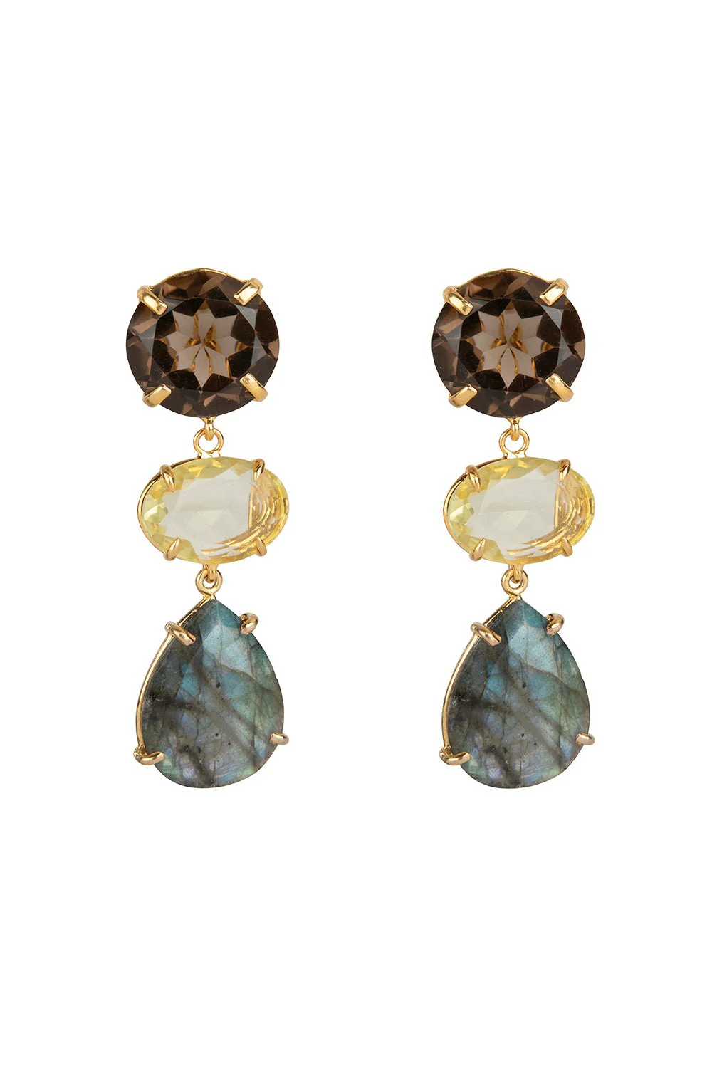 Quartz Labradorite Oval Drop Earrings