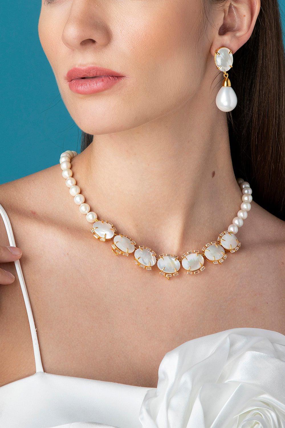 Quartz Pearl Three Drop Earrings - Image 2