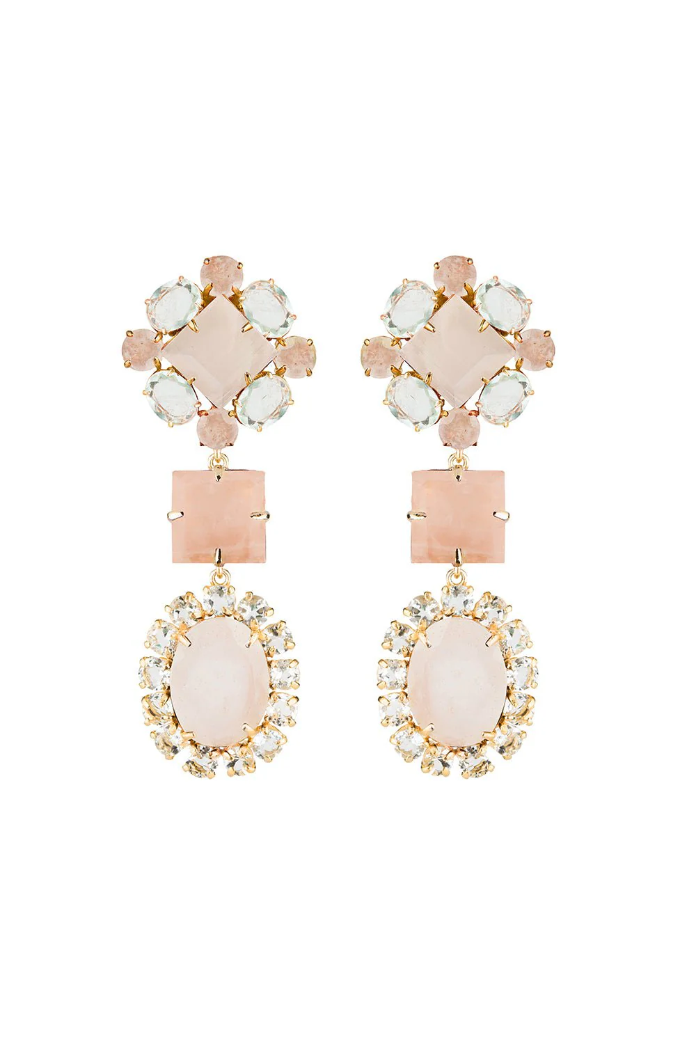 Rose Quartz Amethyst Moonstone Drop Earrings