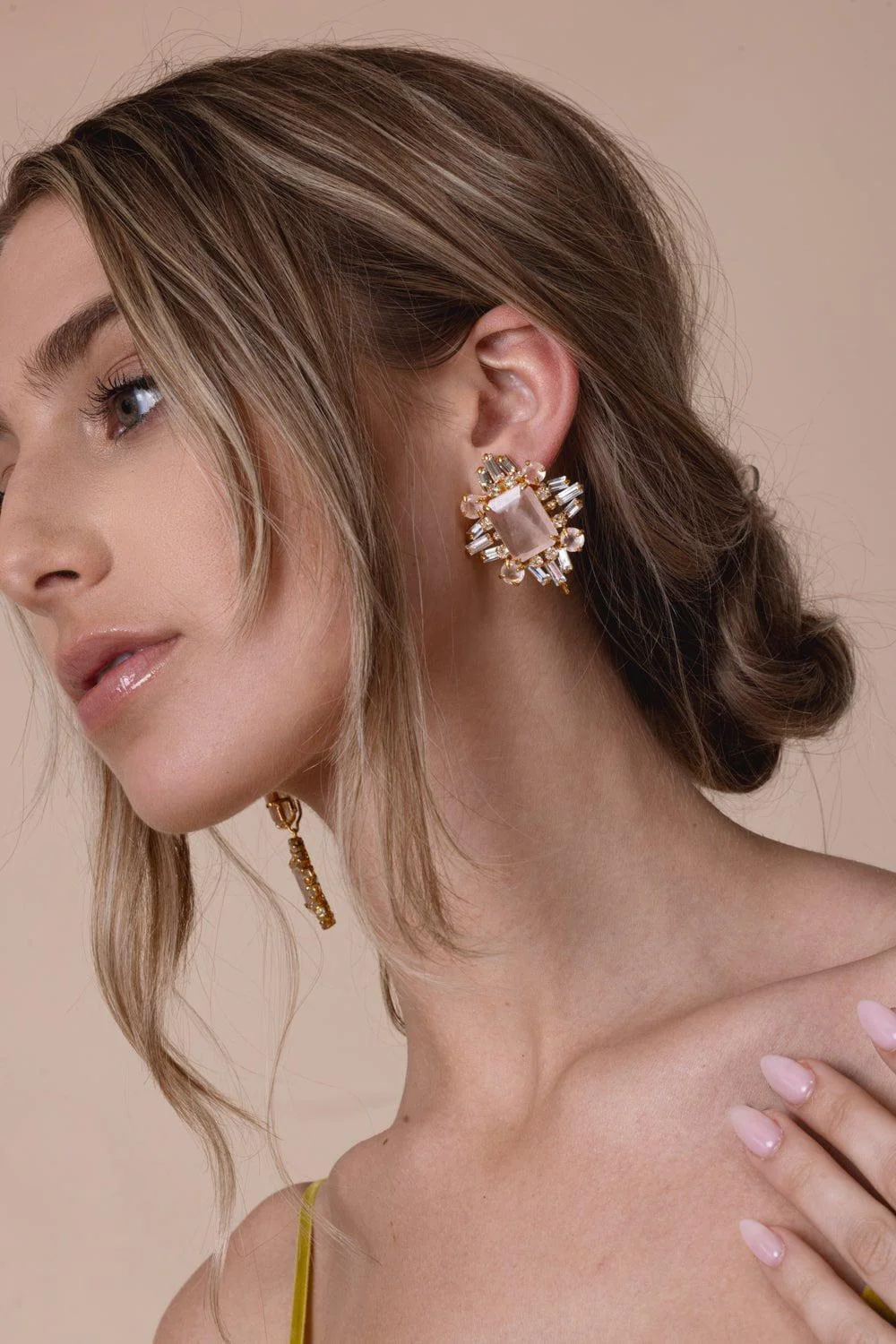 Rose Quartz Baguette Earrings - Image 2