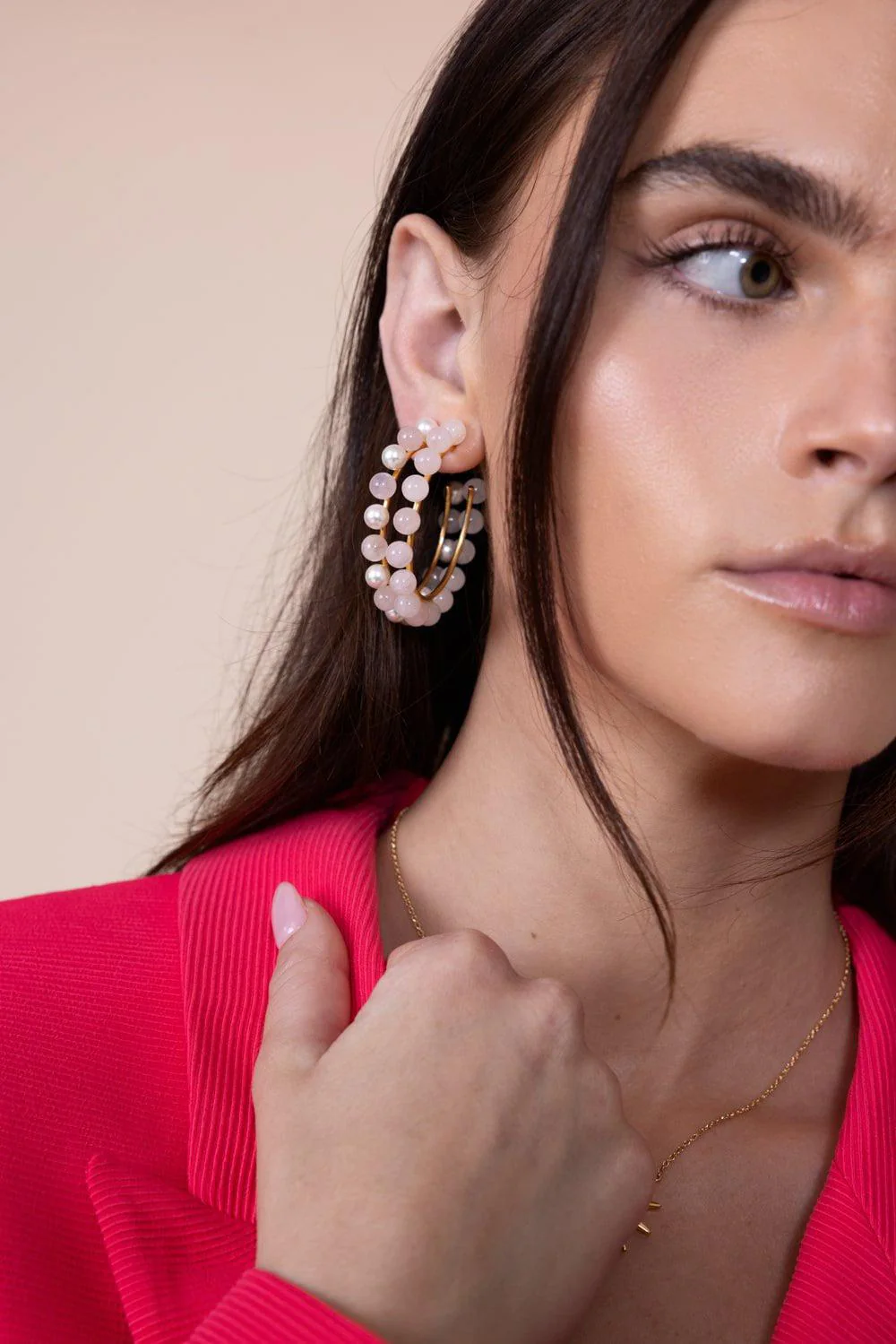 Rose Quartz Hoop Earrings - Image 3