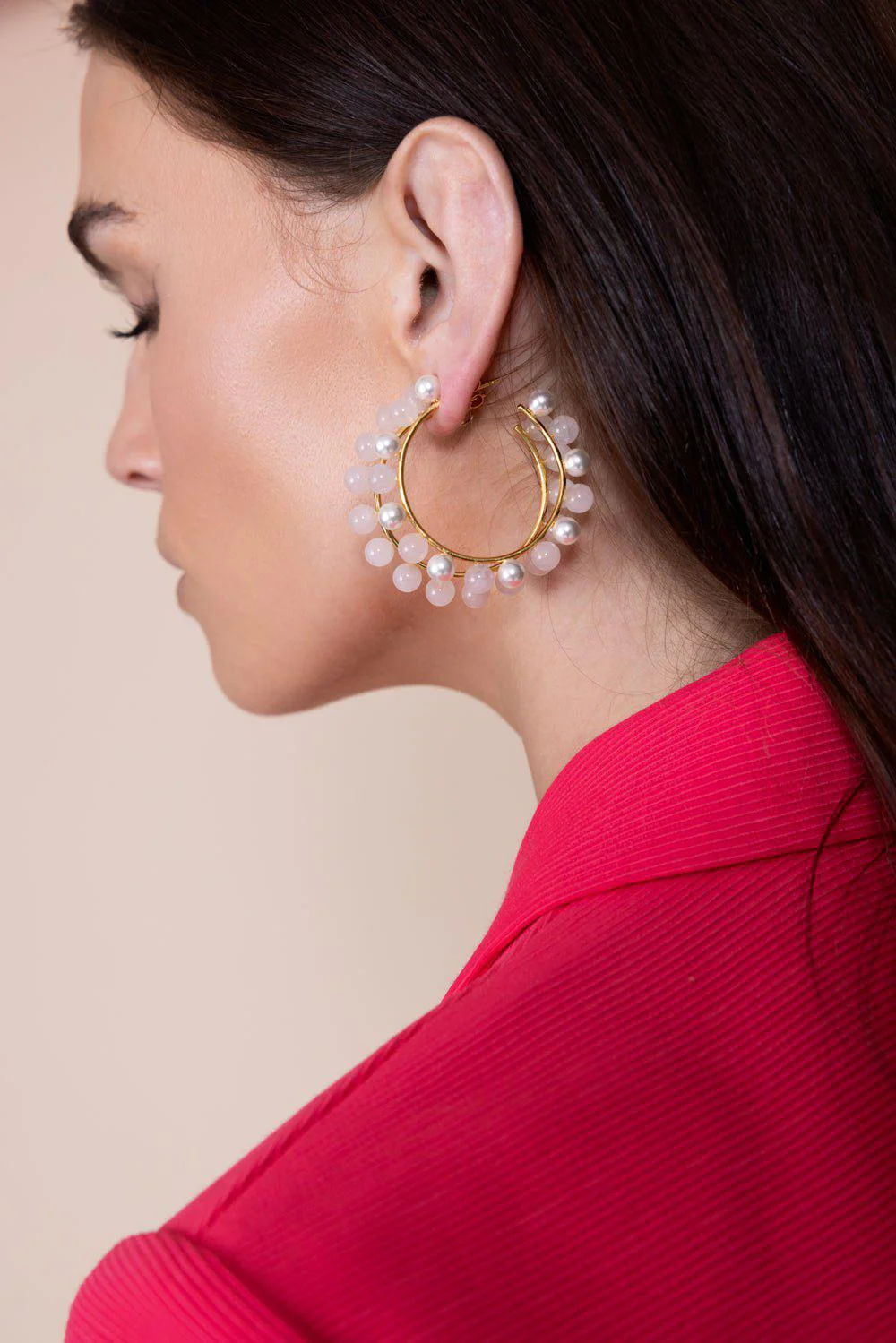 Rose Quartz Hoop Earrings - Image 4