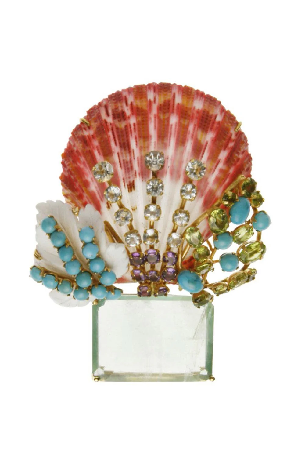 Shell Turquoise Peridot Brooch Pin