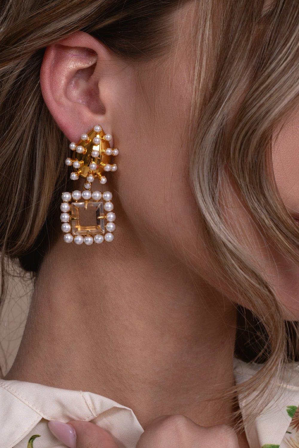 Studded Pearl Quartz Earrings - Image 3