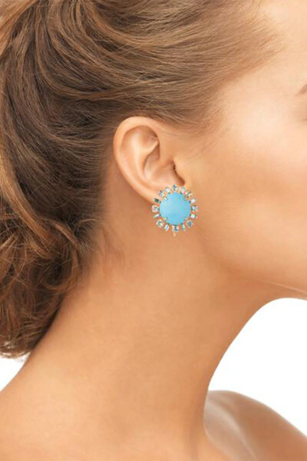 Topaz Turquoise Button Earrings - Image 2