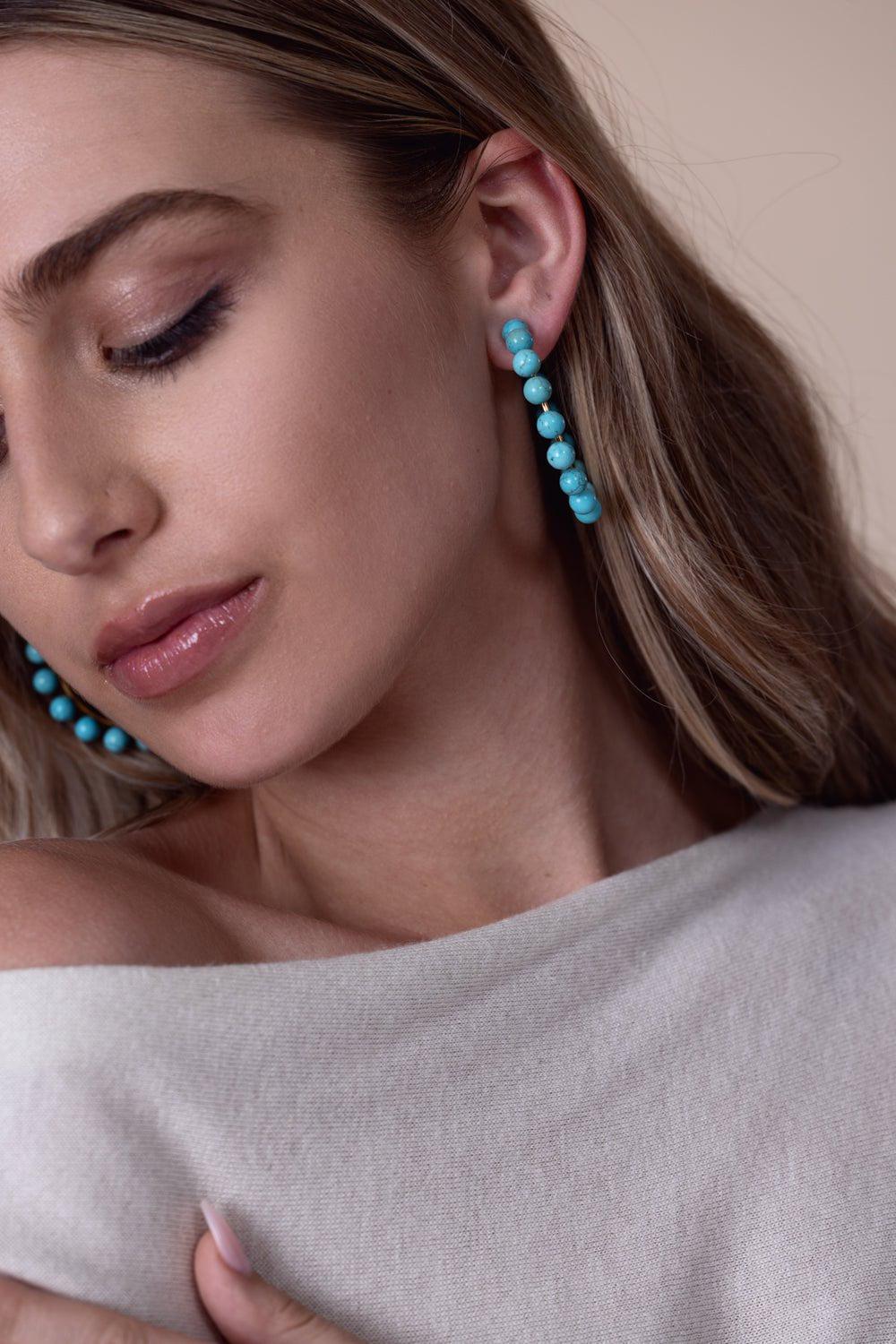 Turquoise Bead Hoop Earrings - Image 3