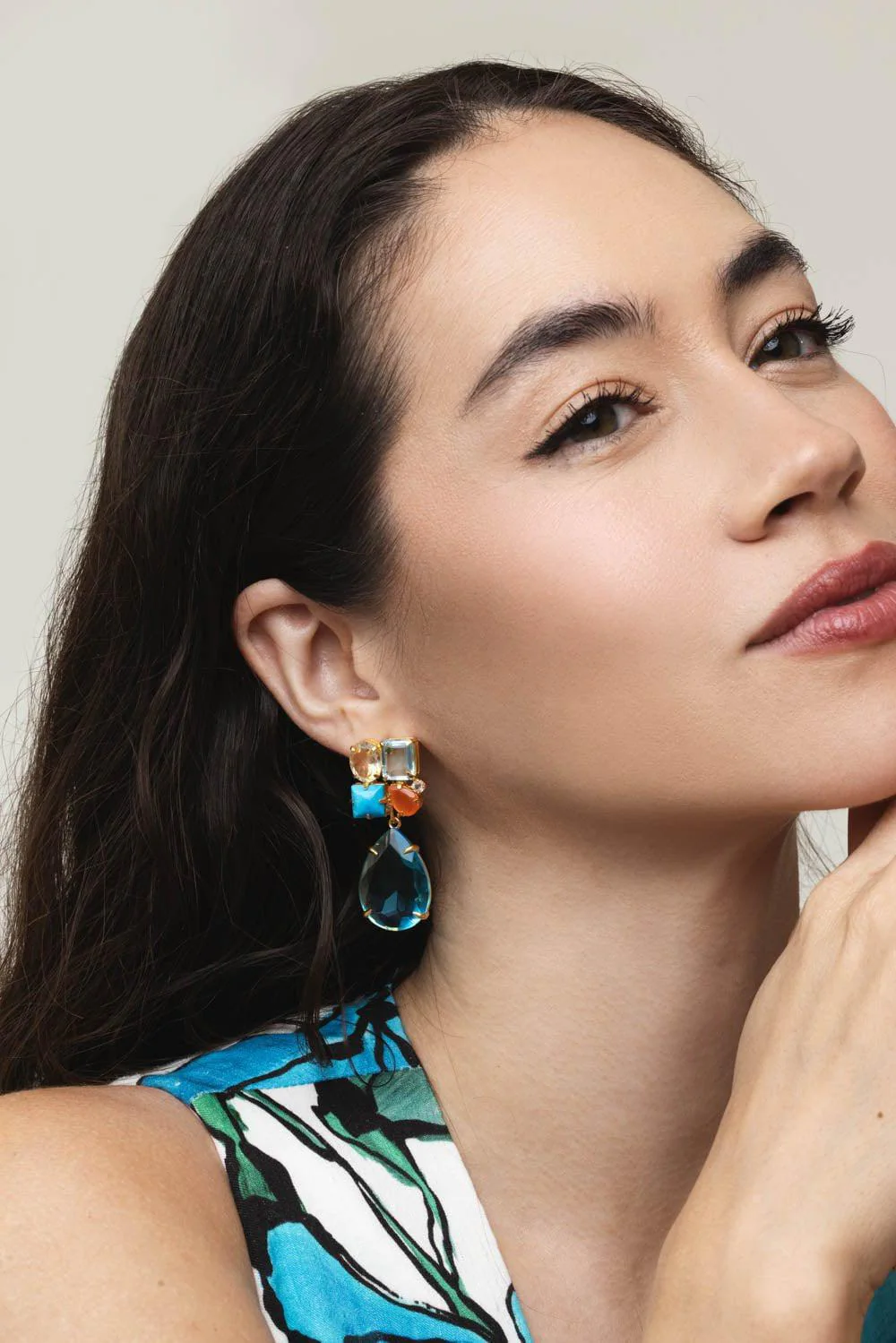 Turquoise Citrine Cluster Earrings - Image 2