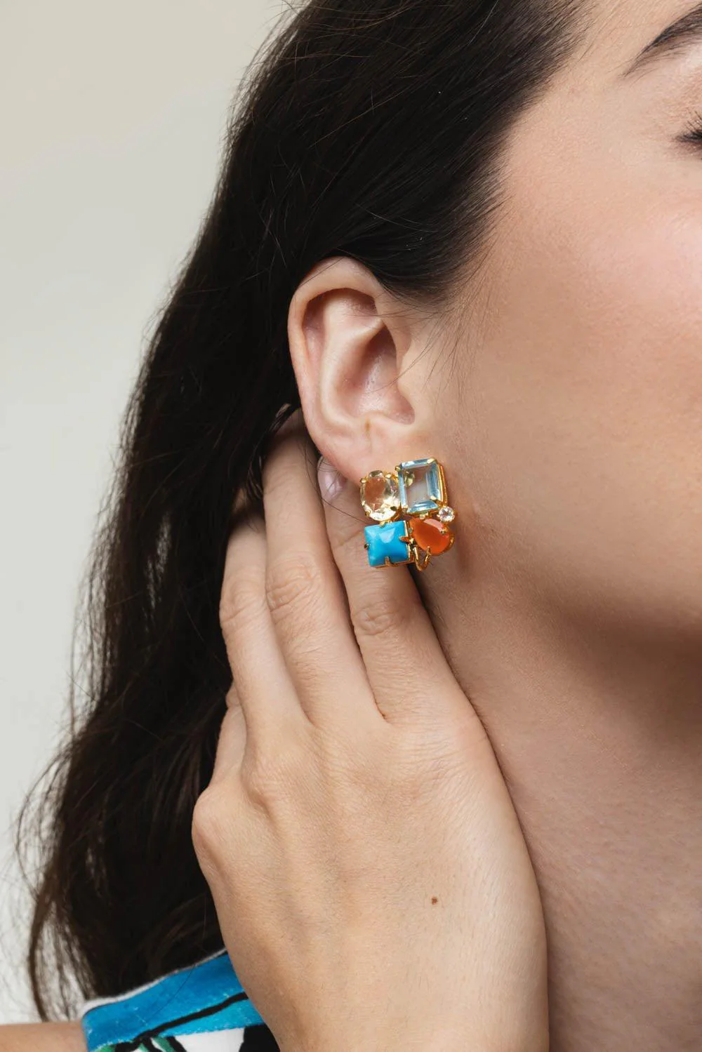 Turquoise Citrine Cluster Earrings - Image 3