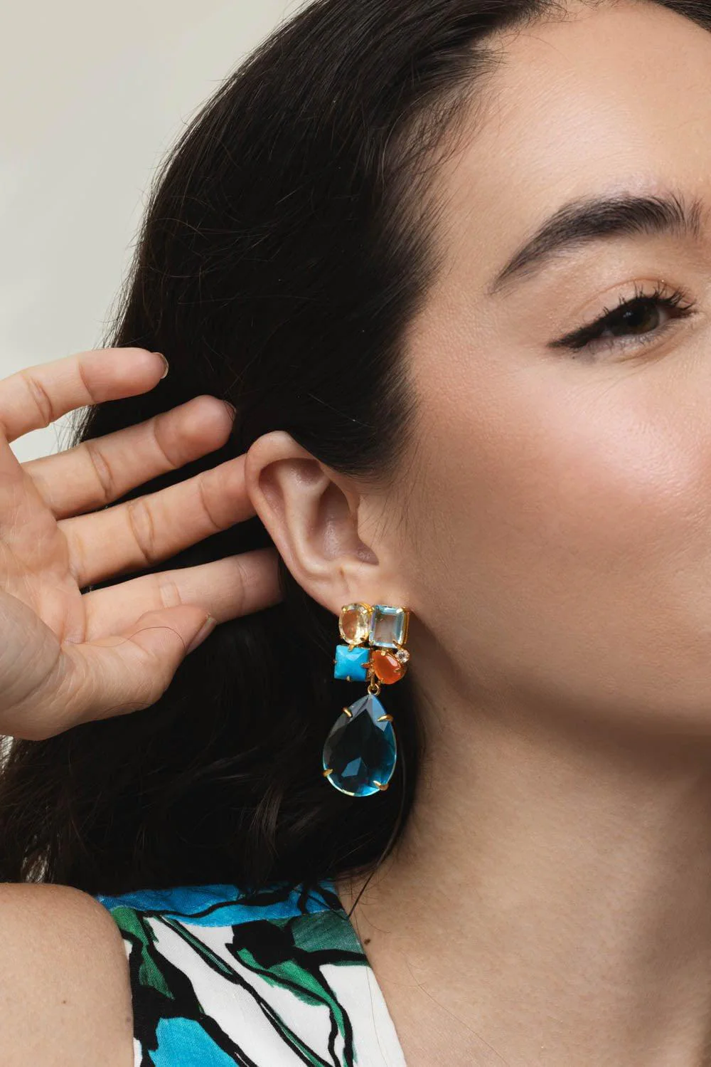 Turquoise Citrine Cluster Earrings - Image 4