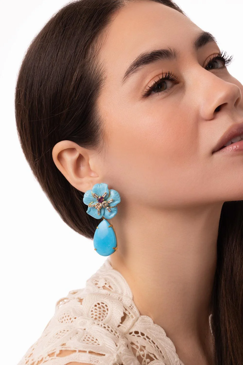 Turquoise Flower Drop Earrings - Image 2
