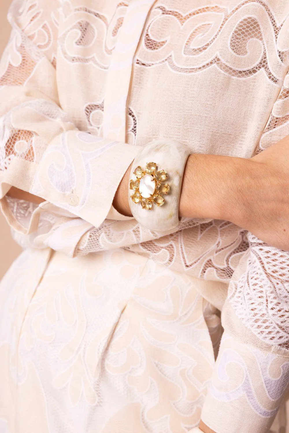 White Horn Dome Cuff Bracelet - Image 4