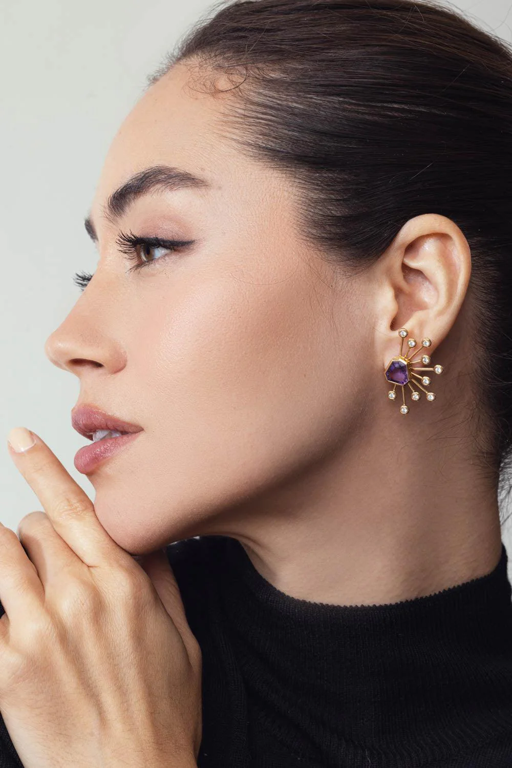 Amethyst Kite Stud Sputnik Earrings - Image 2
