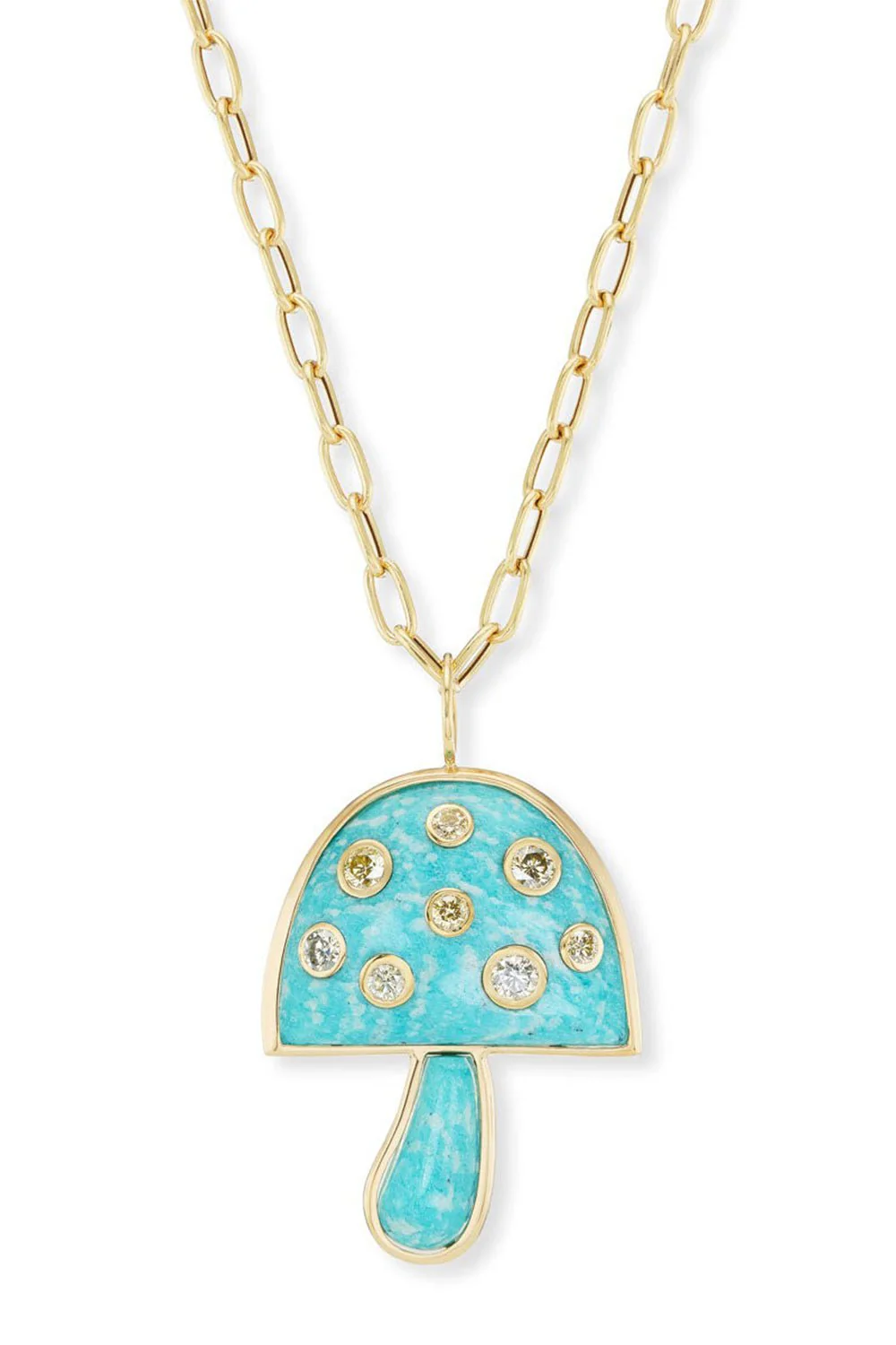 Large Amazonite Diamond Mushroom Necklace