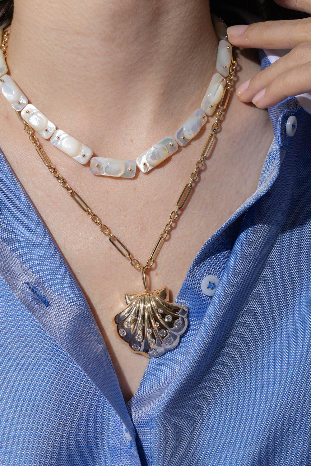 Large Diamond Shell Pendant Necklace - Image 4