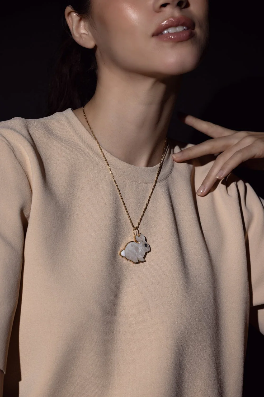 Large Moonstone Bunny Pendant Necklace - Image 6