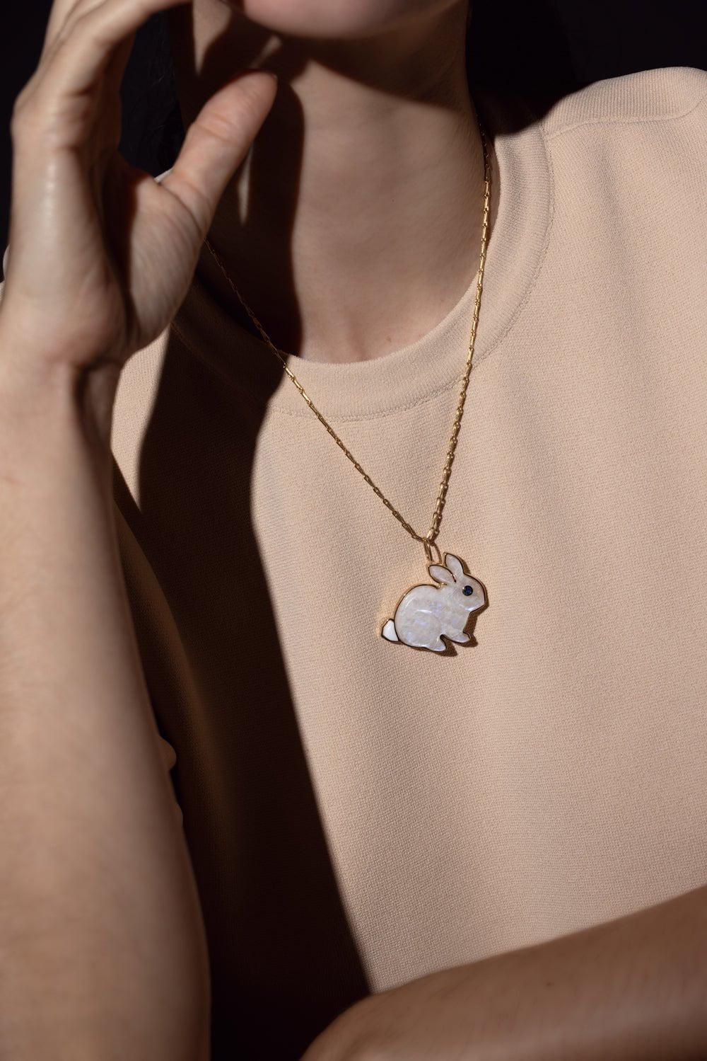 Large Moonstone Bunny Pendant Necklace - Image 7