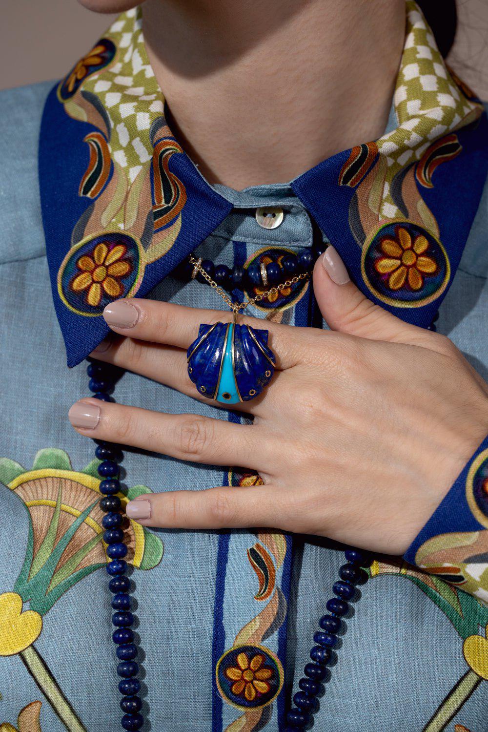 Mini Lapis Turquoise Shell Necklace - Image 3