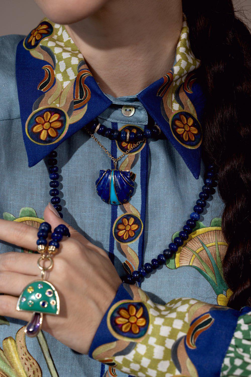 Mini Lapis Turquoise Shell Necklace - Image 4