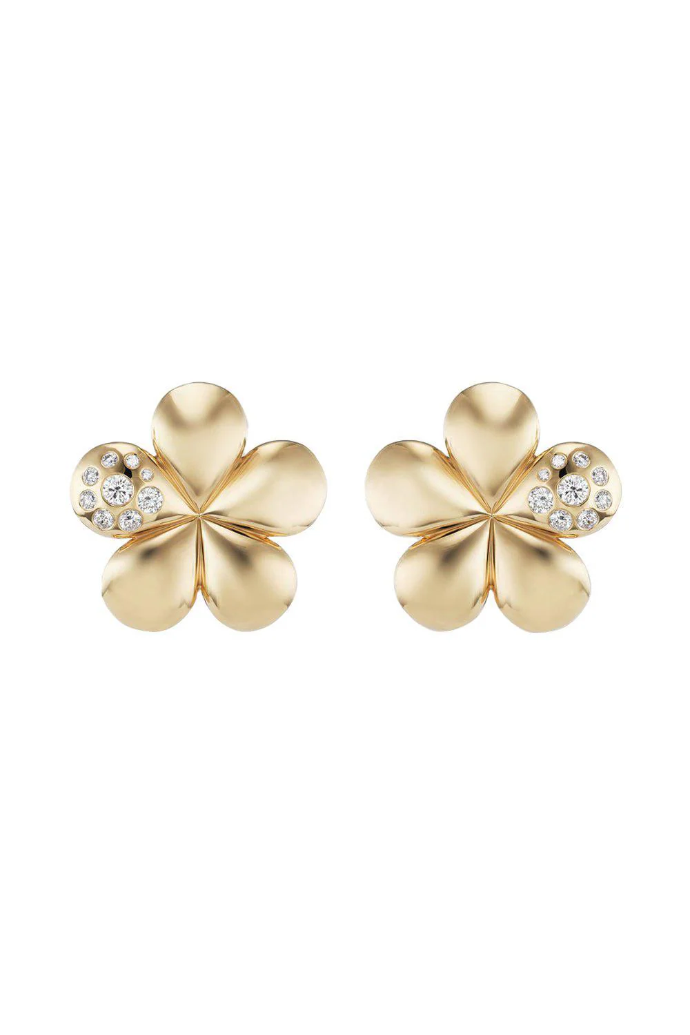 Single Diamond Petal Medium Flower Earrings
