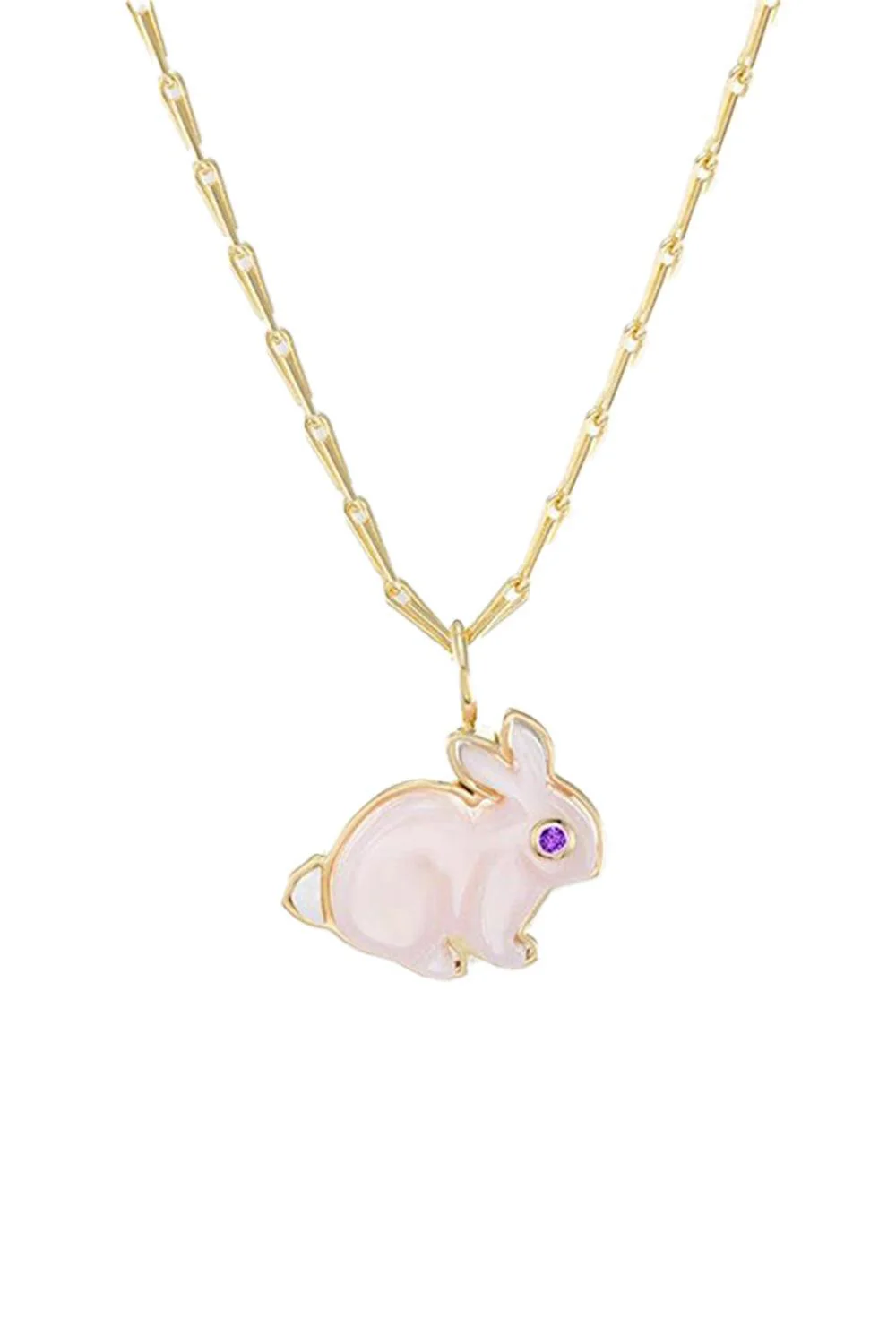 Small Pink Opal Bunny Pendant Necklace