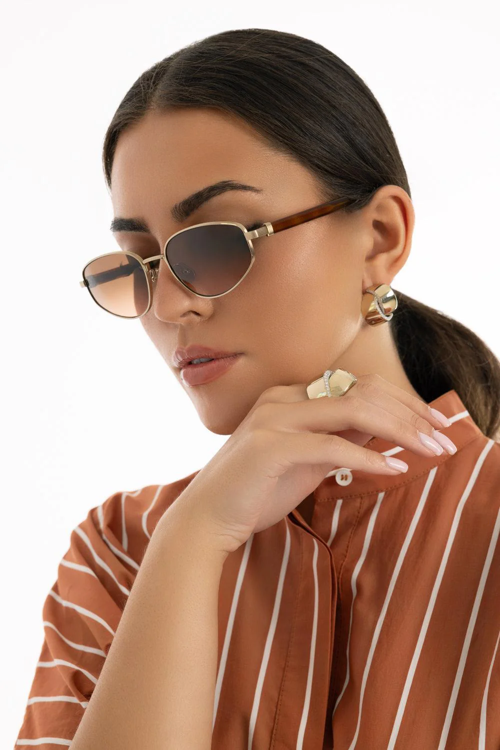 Angled Lens Sunglasses - Orange - Image 3