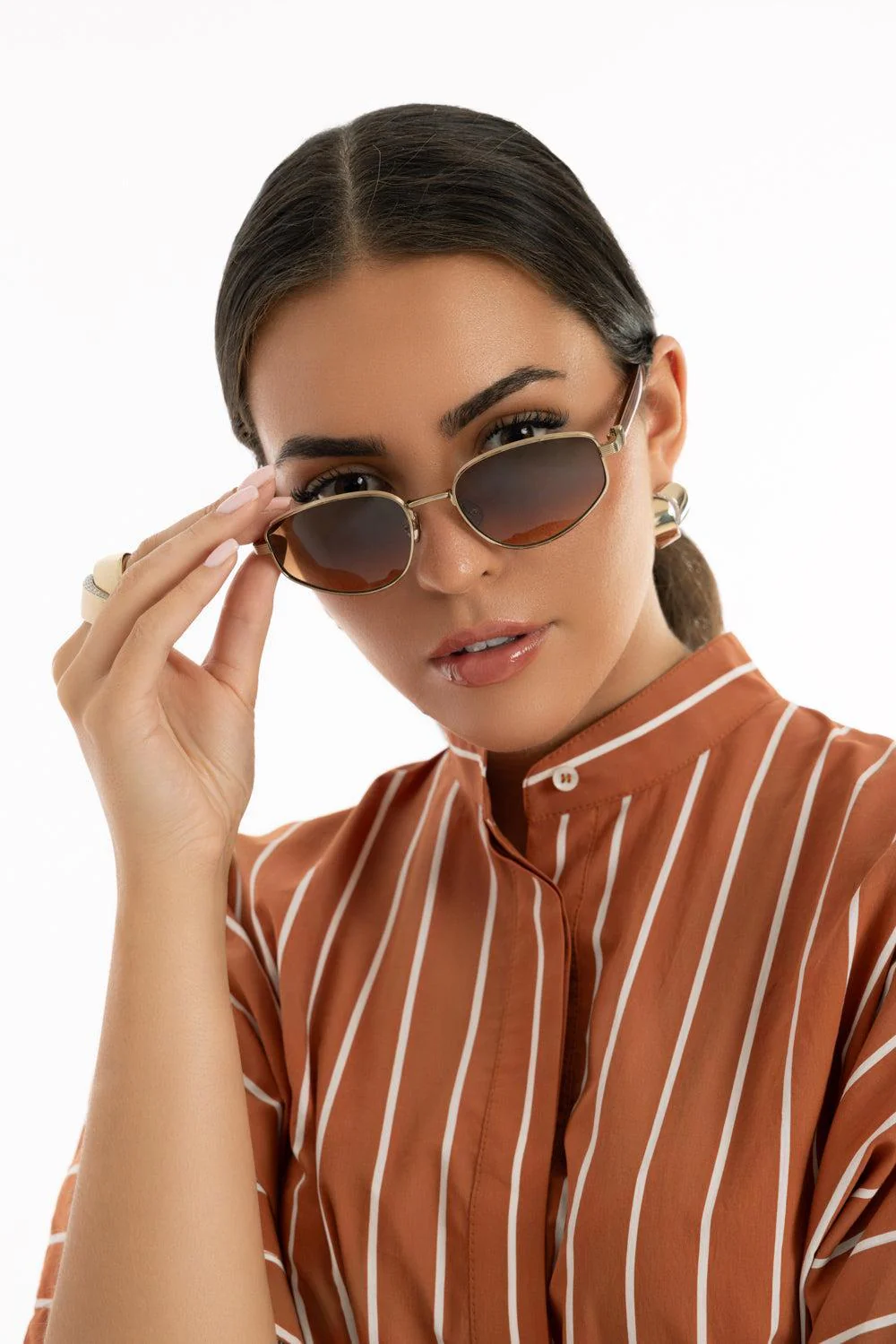 Angled Lens Sunglasses - Orange - Image 4