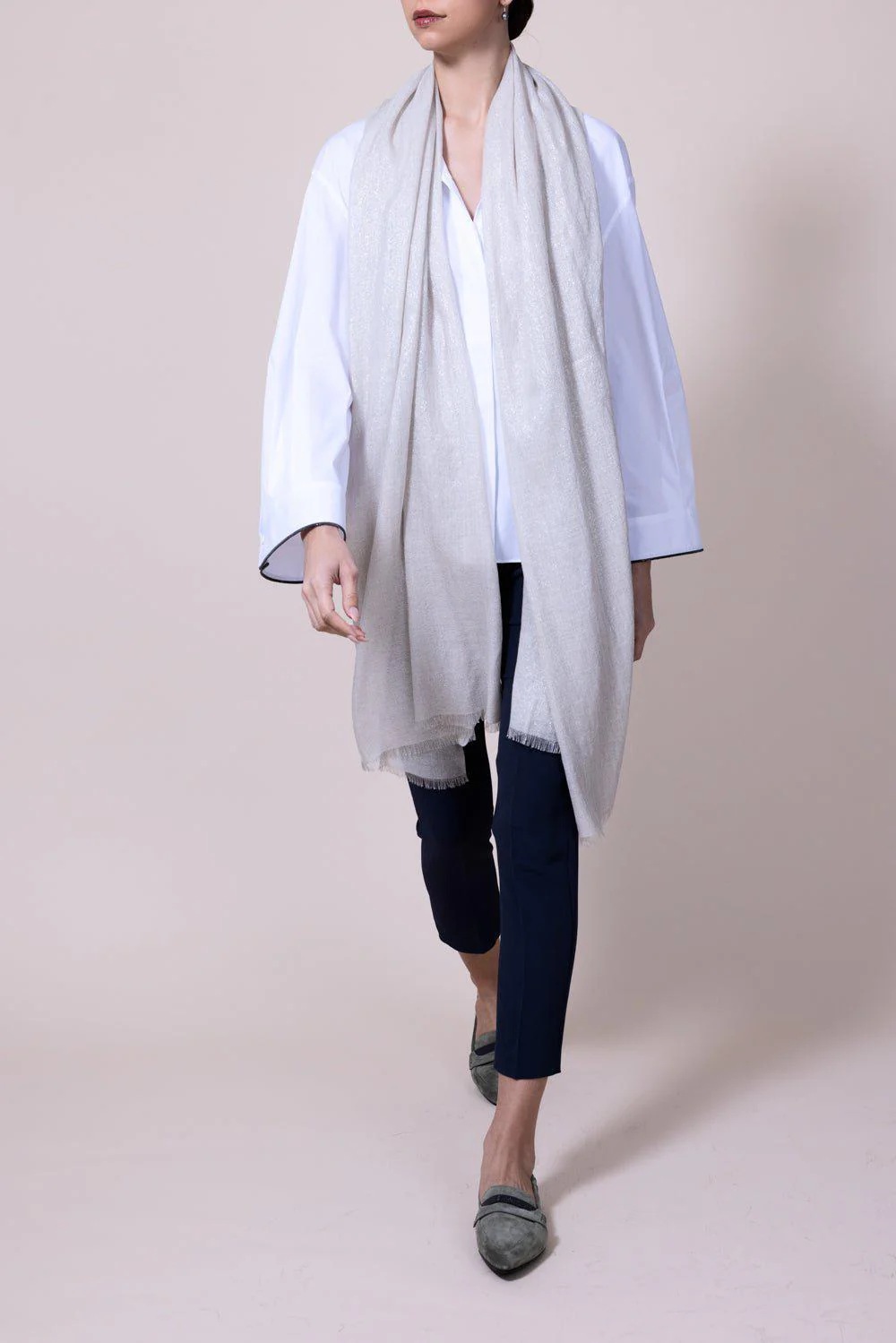 Cashmere Silk Lurex Scarf - Feather - Image 3
