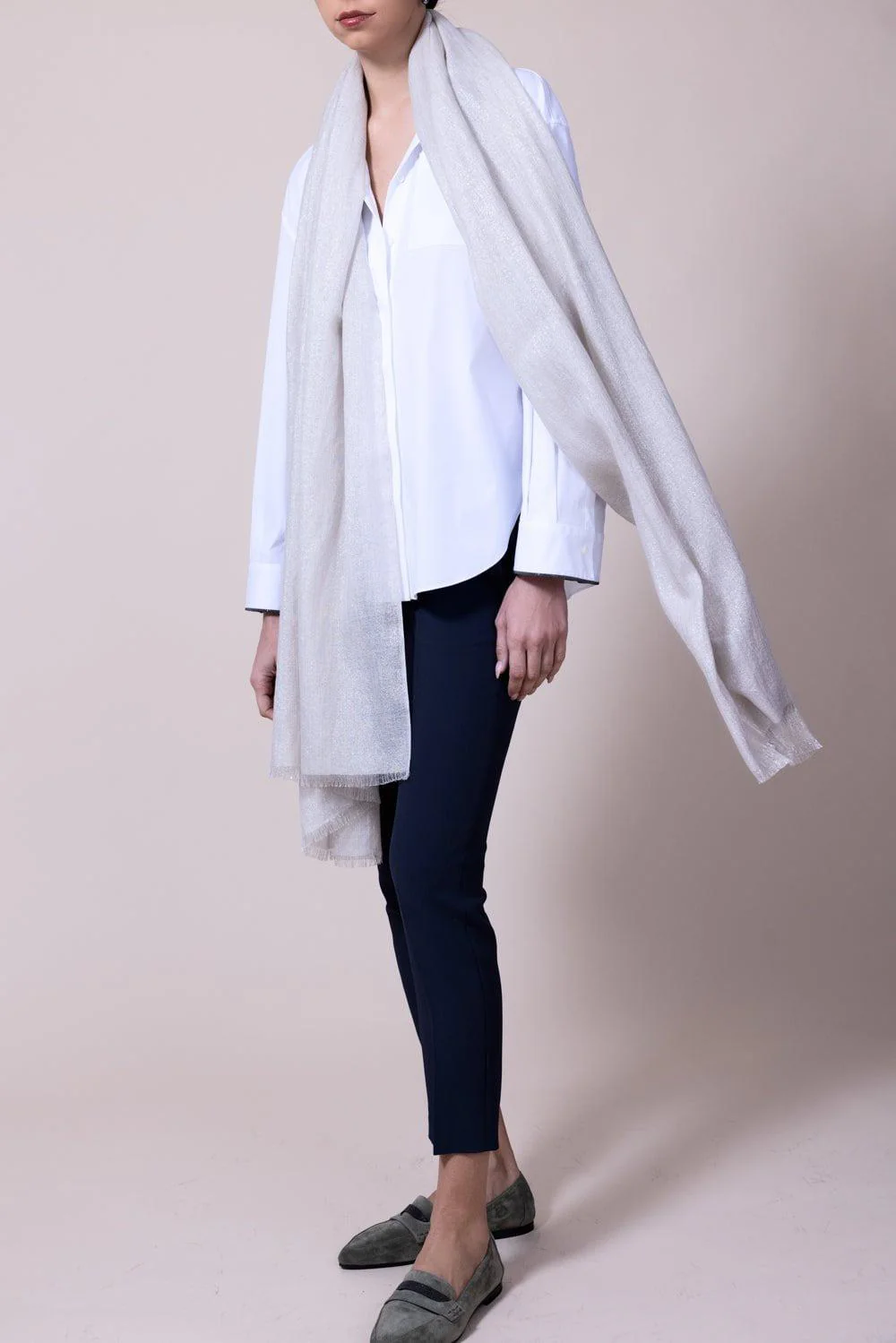 Cashmere Silk Lurex Scarf - Feather - Image 4