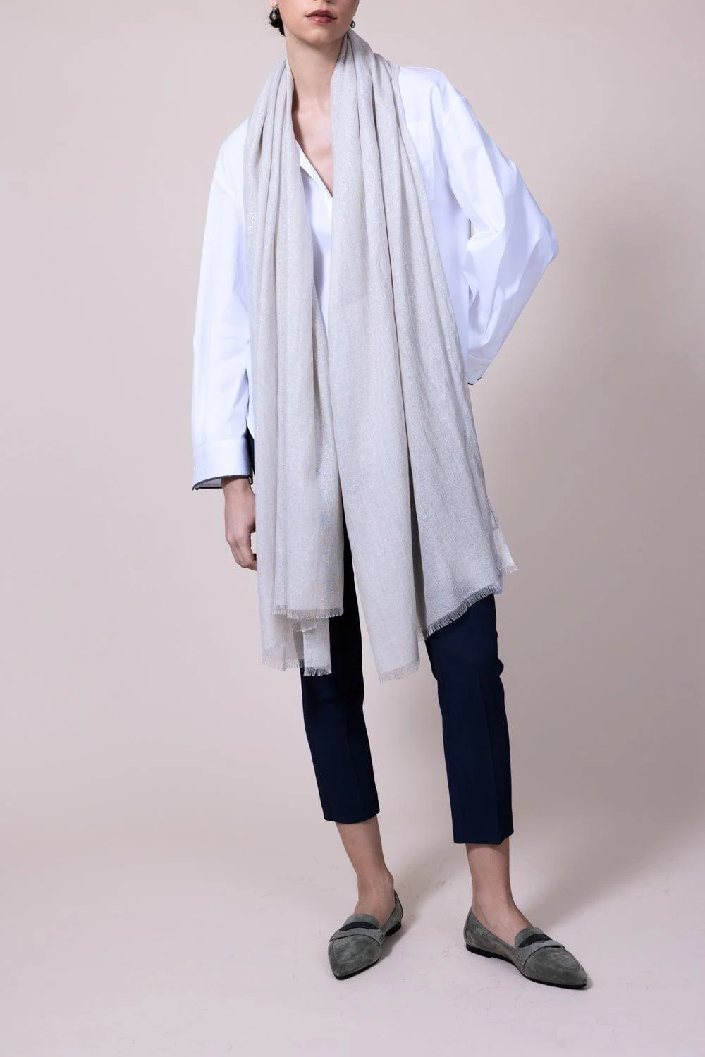 Cashmere Silk Lurex Scarf - Feather - Image 5