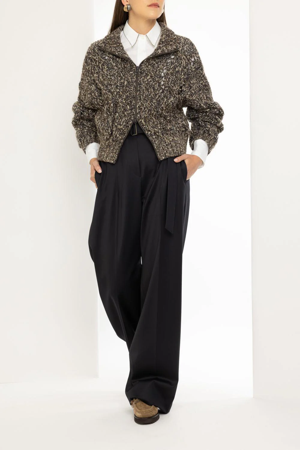 Dazzling Cable Knit Zip Cardigan - Image 2