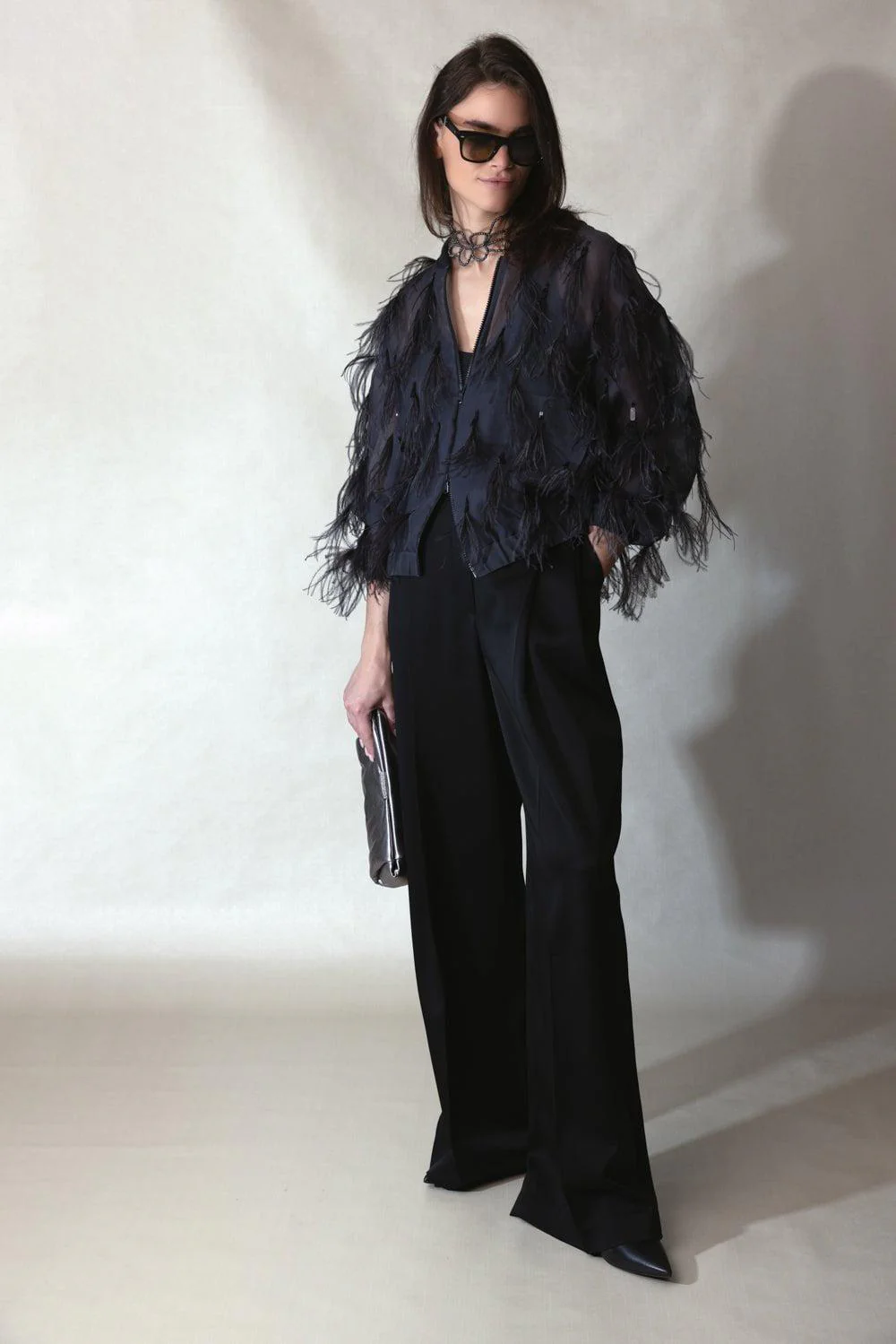 Dazzling Feather Embroidered Bomber Jacket - Image 2