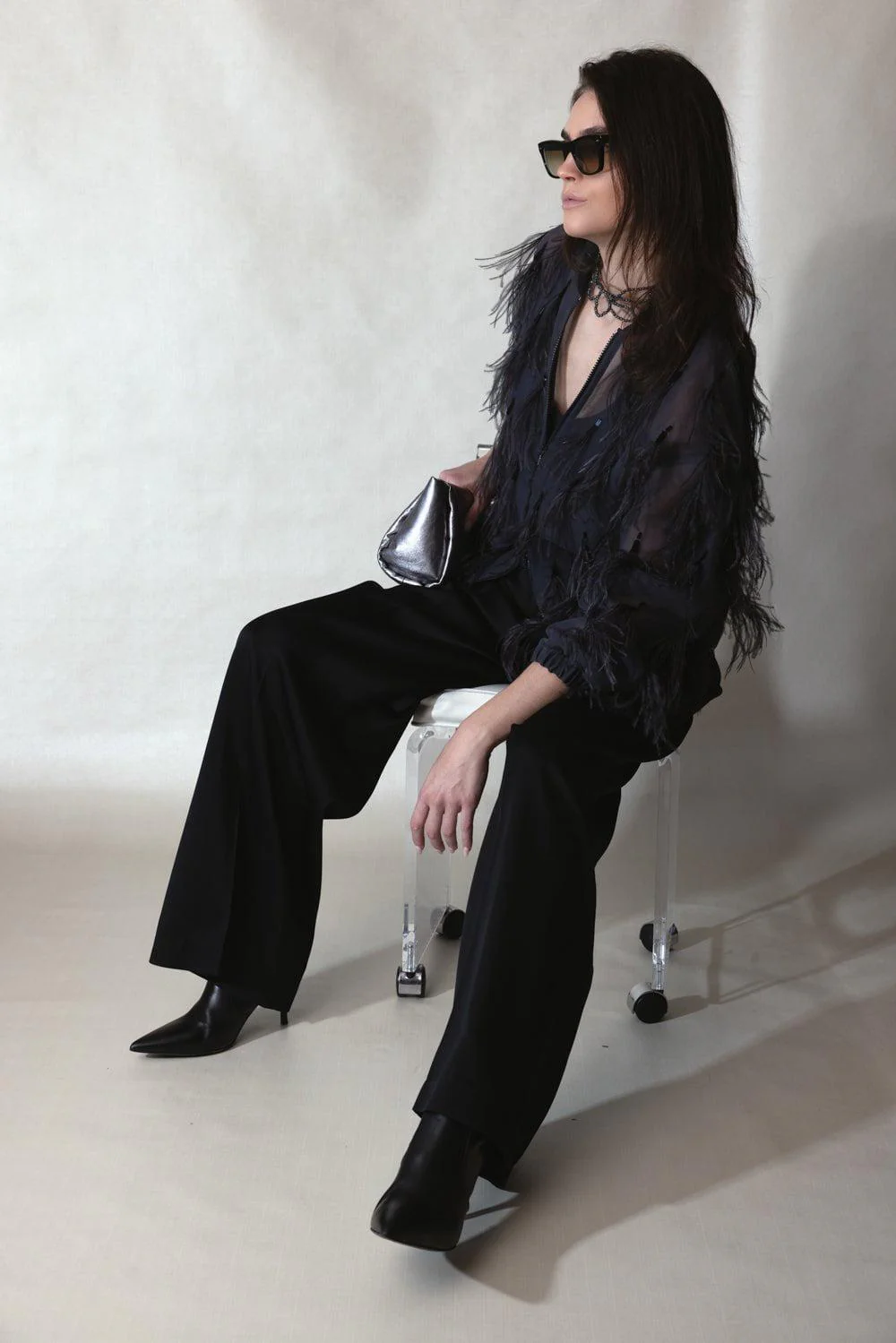 Dazzling Feather Embroidered Bomber Jacket - Image 3