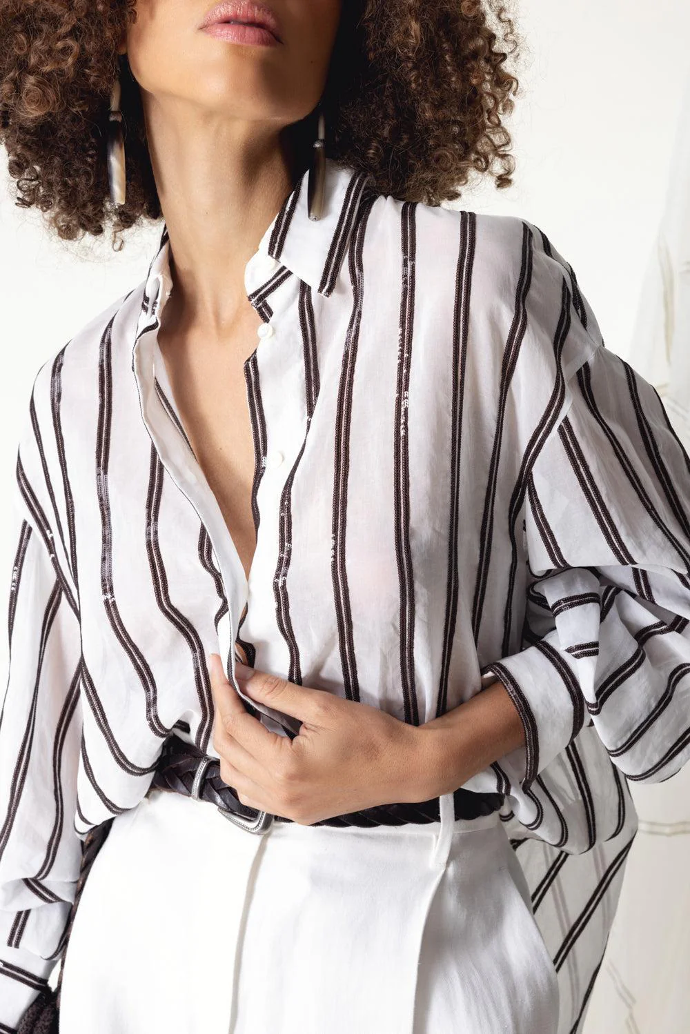 Dazzling Stripe Embroidery Shirt - Image 2