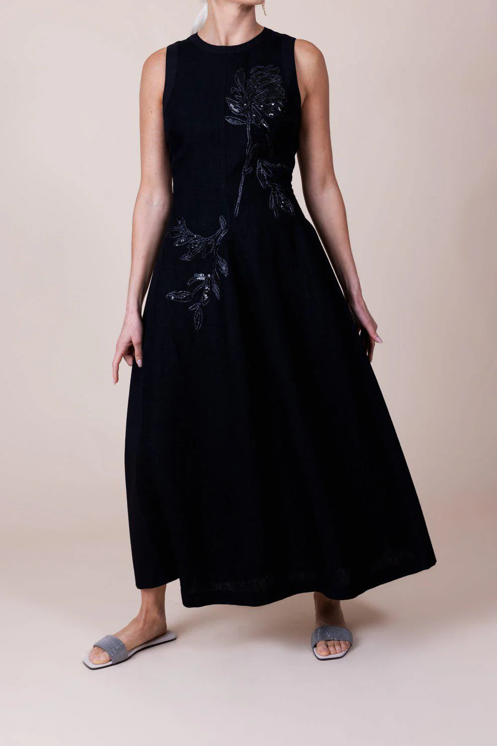 Embroidered Magnolia Flower Structured Dress - Image 2