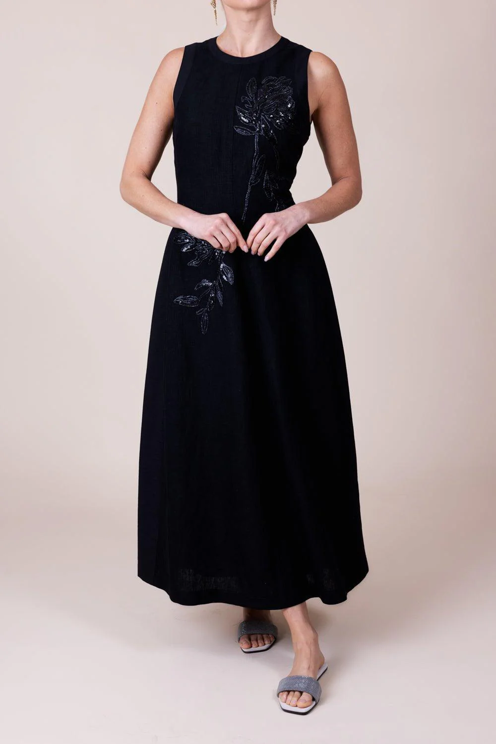 Embroidered Magnolia Flower Structured Dress - Image 3