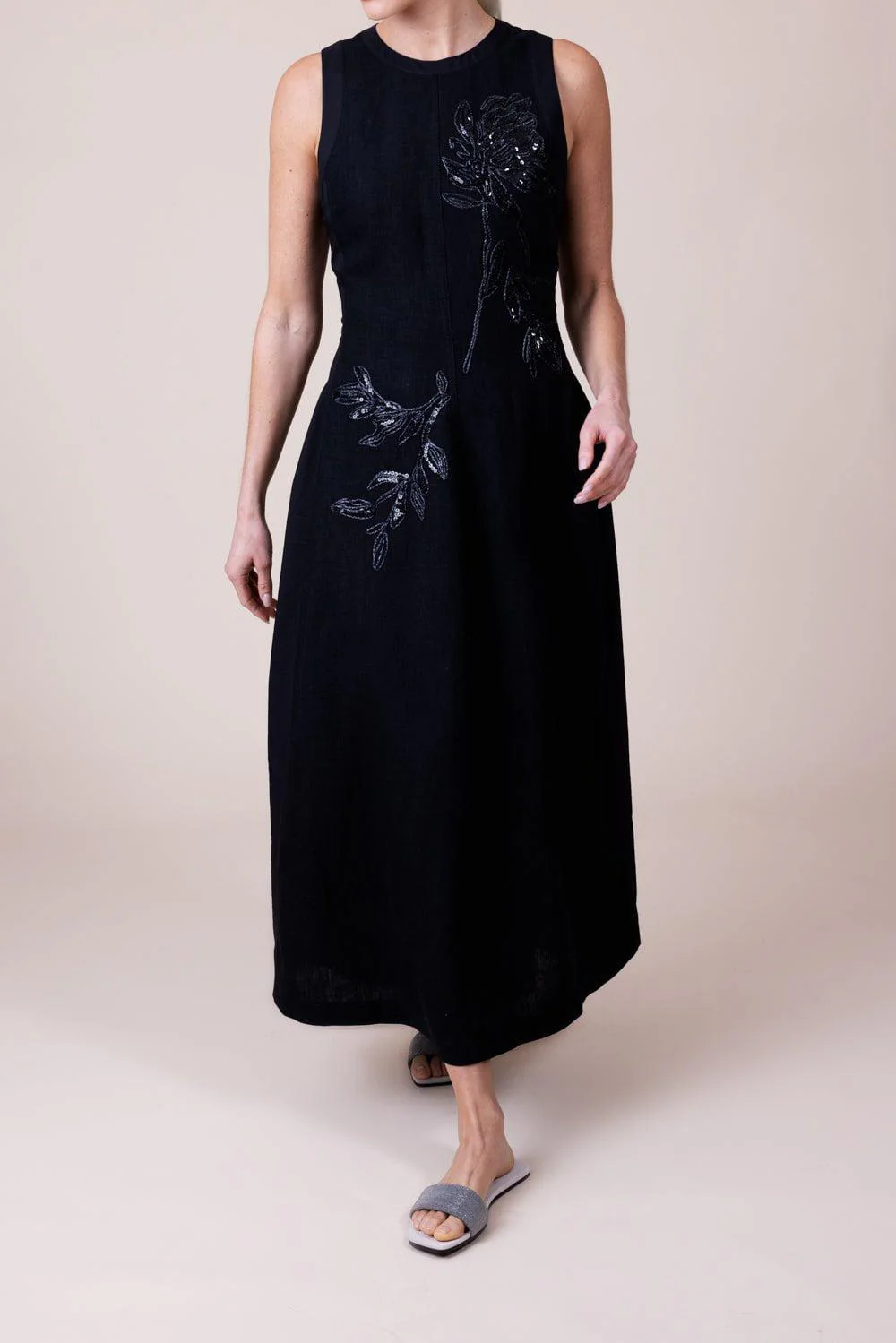 Embroidered Magnolia Flower Structured Dress - Image 4
