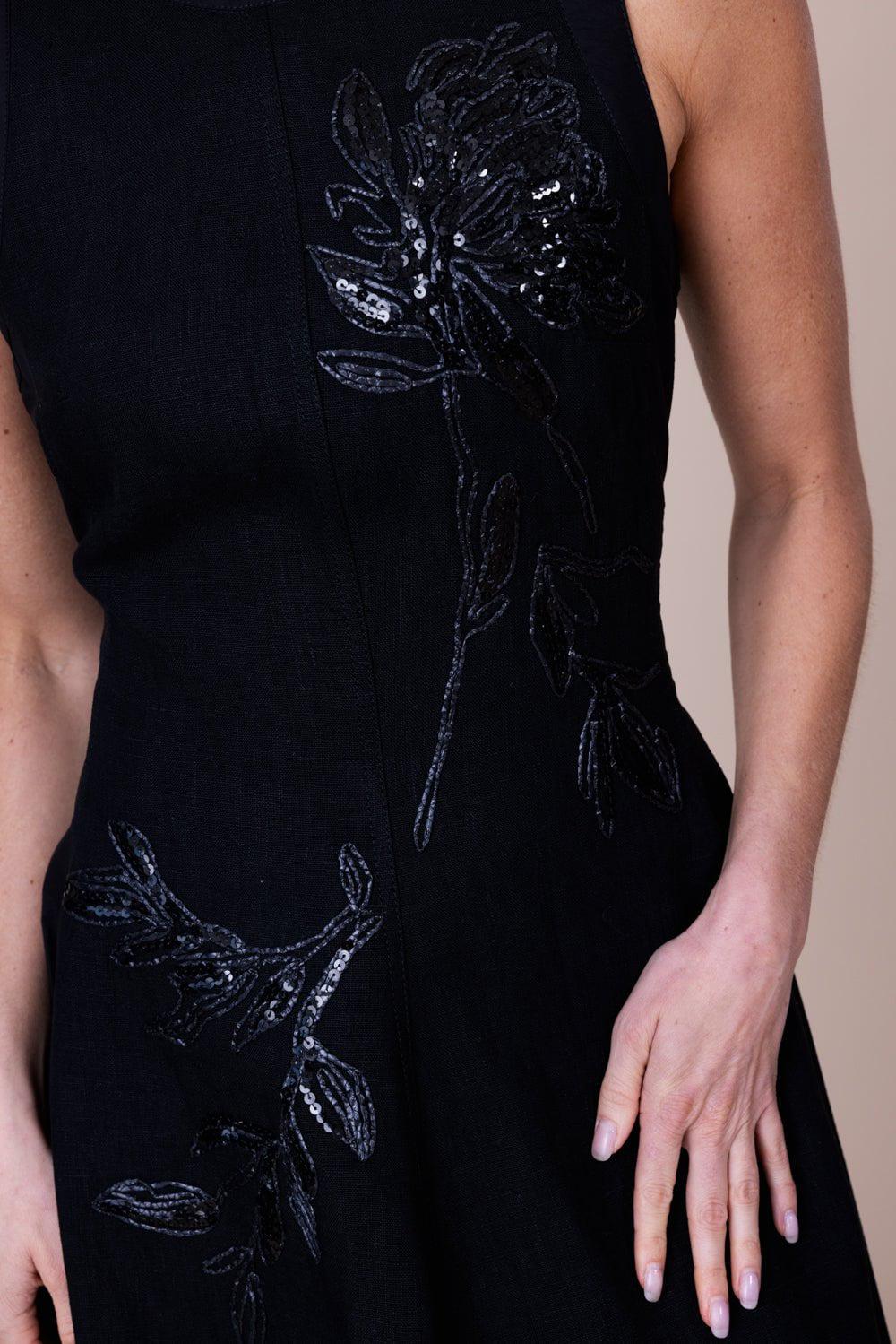 Embroidered Magnolia Flower Structured Dress - Image 5